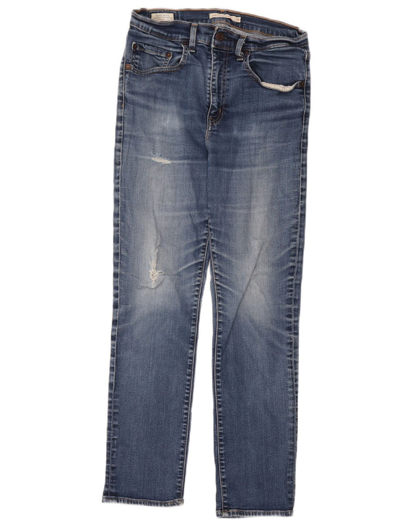 Damskie jeansy Levi's 724 w trudnej sytuacji z wysokim stanem, W30 L30, niebieska bawełna