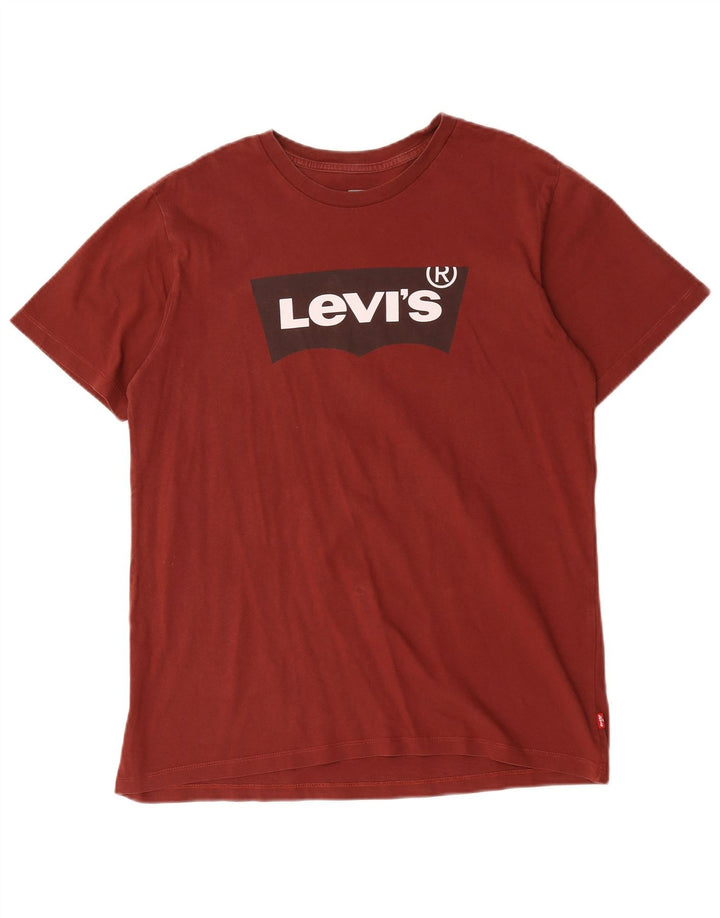 Męski T-shirt z grafiką Levi's Top, średnia, bordowa bawełna