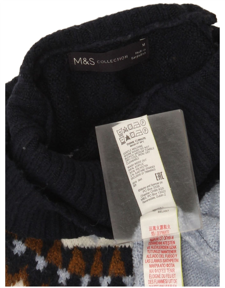 Marks & Spencer Damski sweter z golfem UK 14 Średni niebieski Fair Isle