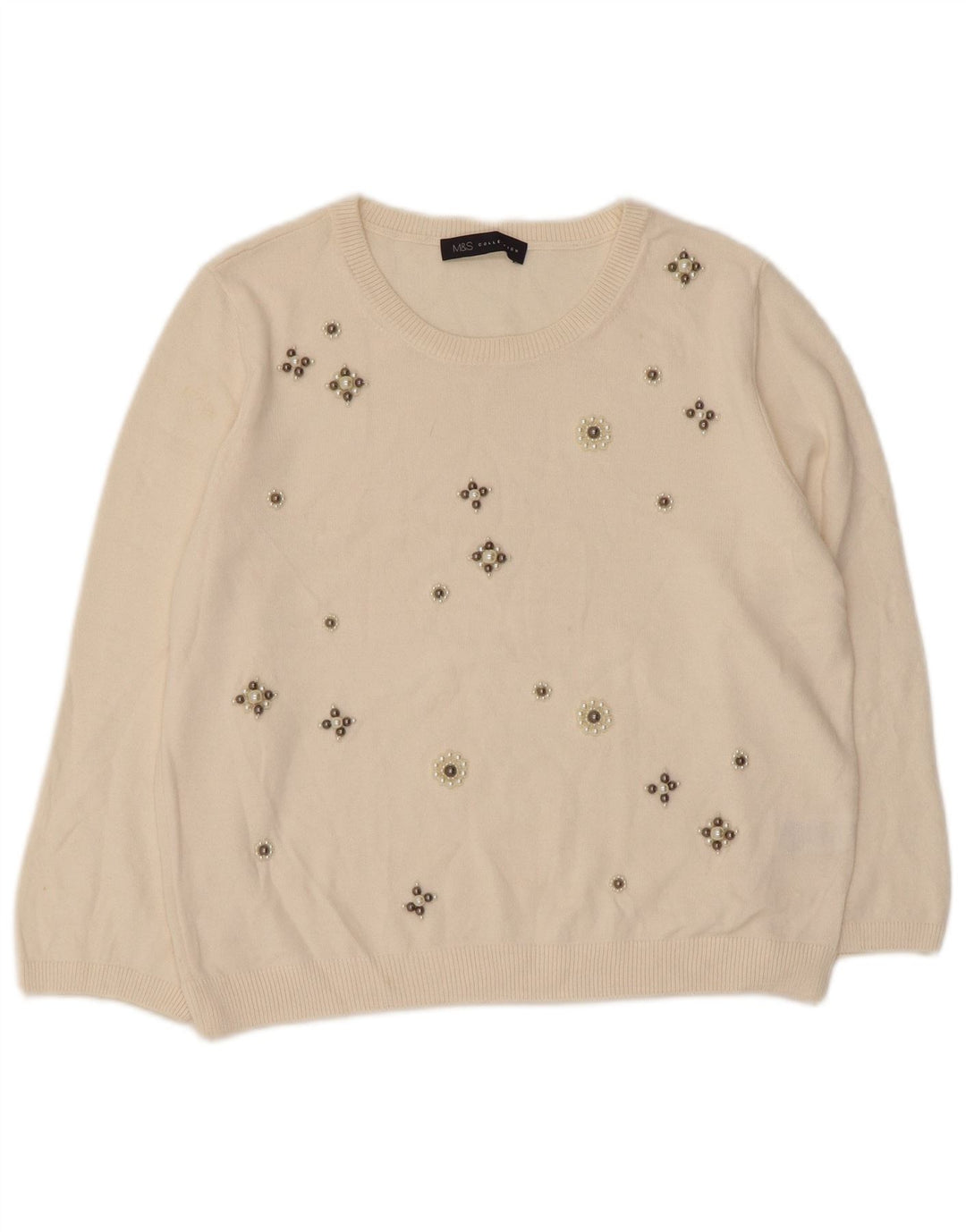 MARKS & SPENCER Damski sweter z dekoltem w łódkę UK 14, duży w kolorze złamanej bieli