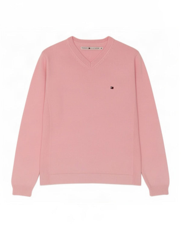 Sweter damski Tommy Hilfiger z dekoltem w kształcie litery V, UK 12, średni różowy bawełniany