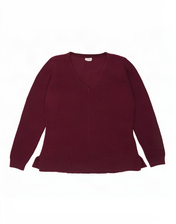 Sweter męski Fat Face z dekoltem w szpic, UK 14, duży, bordowy, bawełniany