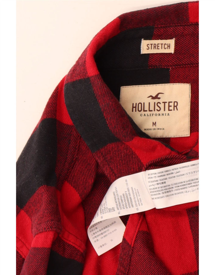 Męska koszula flanelowa Hollister, bawełniana kratka w kolorze średniej czerwieni