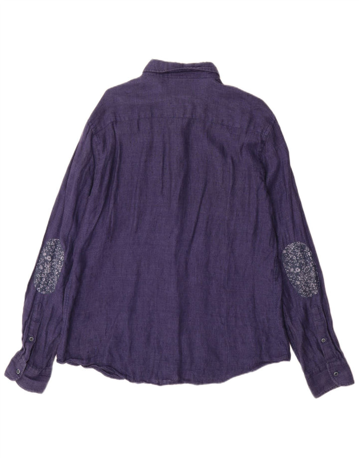 Koszula męska Massimo Dutti XL, granatowa, lniana w jodełkę
