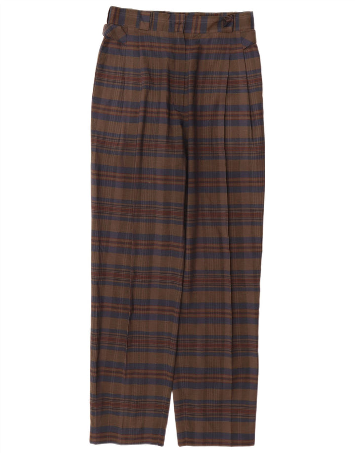 Damskie spodnie chino z wysokim stanem VINTAGE IT 44 Medium W26 L29 Brązowa kratka