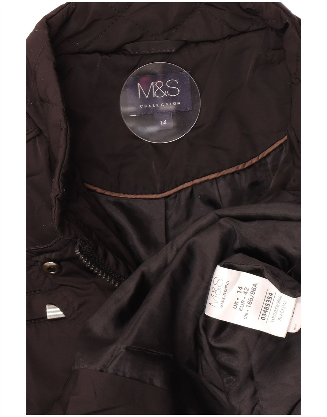 Marks & Spencer Damska pikowana kurtka UK 14, duża, czarna, poliester