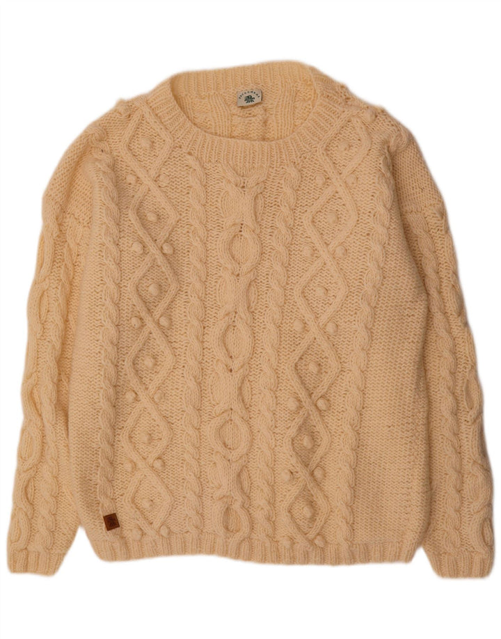 Pachamama Męski sweter z dekoltem w łódkę, duży, z białej wełny