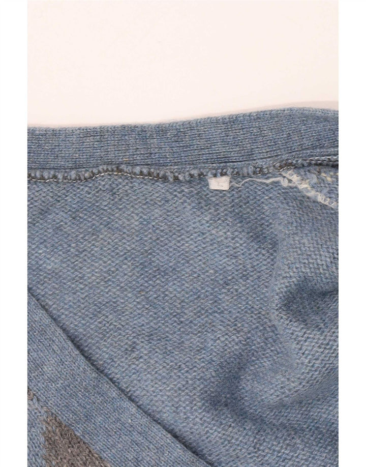 Vintage męski sweter rozpinany, duży, niebieski Argyle/diament