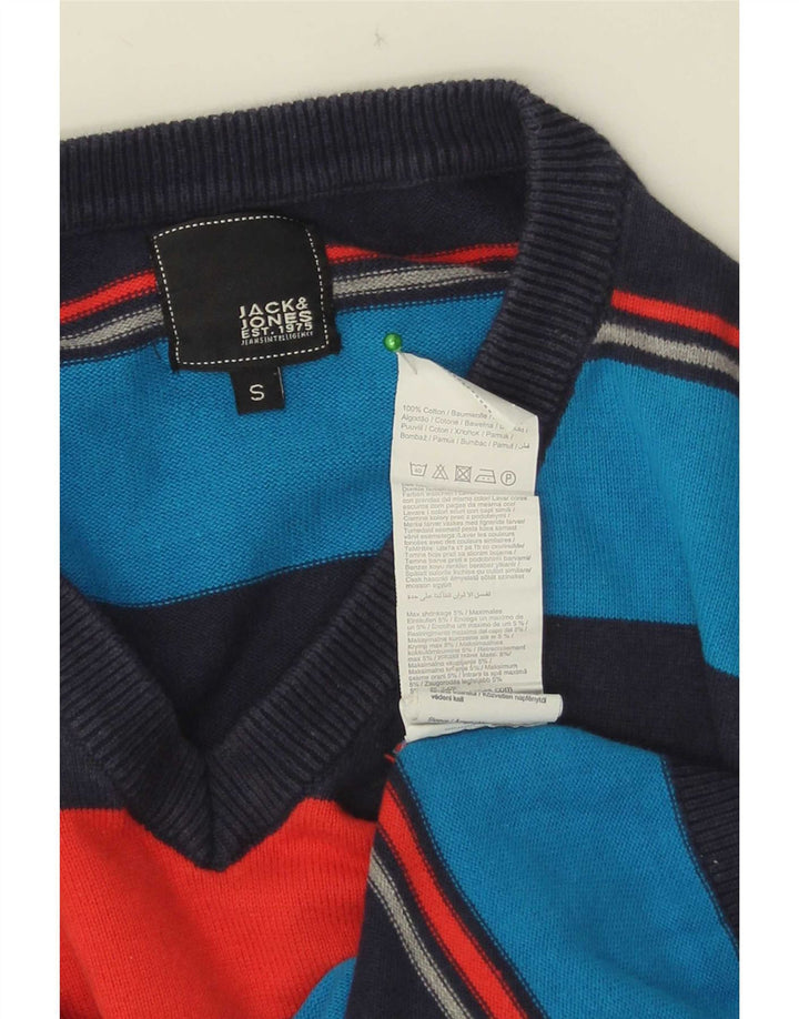 Męski sweter Jack & Jones z dekoltem w kształcie litery V, mały, wielokolorowy, bawełniany w paski