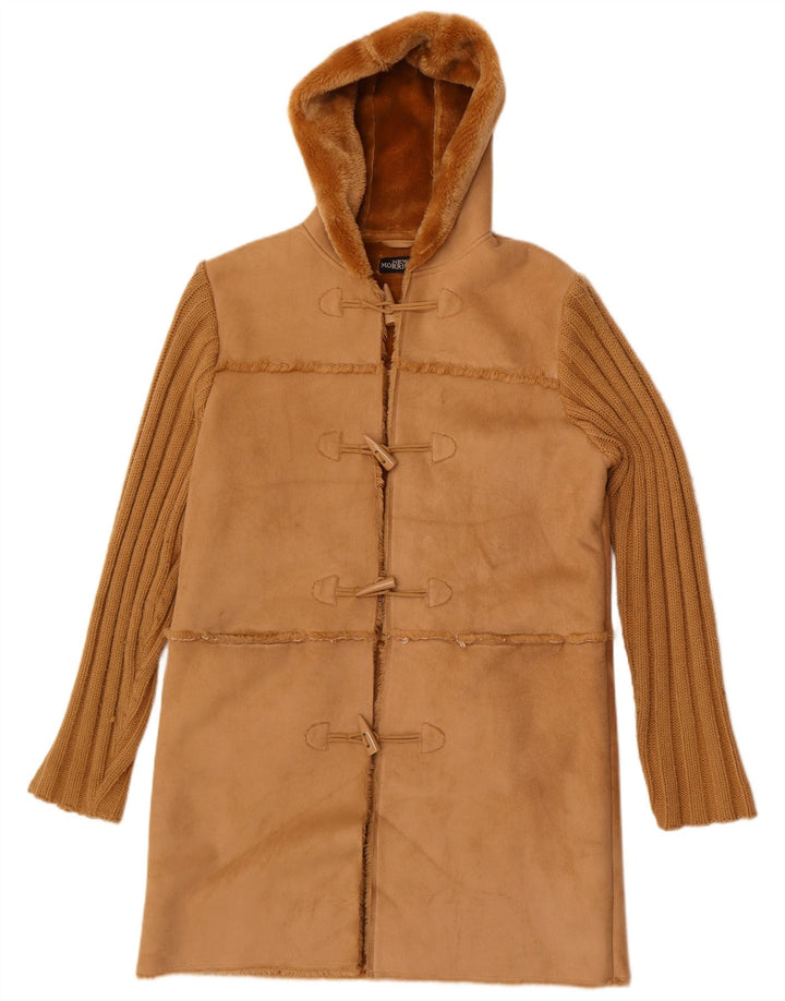 Vintage damski płaszcz Sherpa z kapturem i kapturem UK 14, średni brązowy poliester