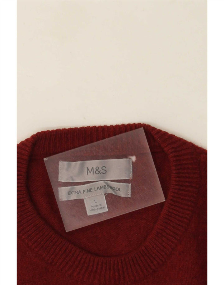 Marks & Spencer Męski sweter z okrągłym dekoltem, duży, bordowy, z owczej wełny