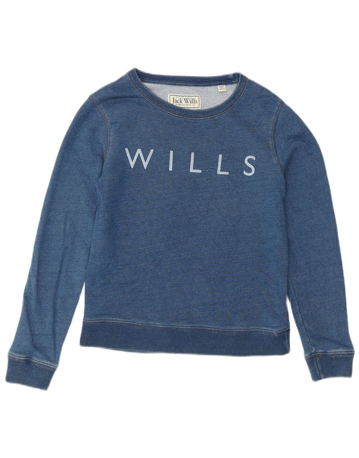 Damska bluza z grafiką JACK WILLS, sweter UK 6 XS, niebieska, bawełniana