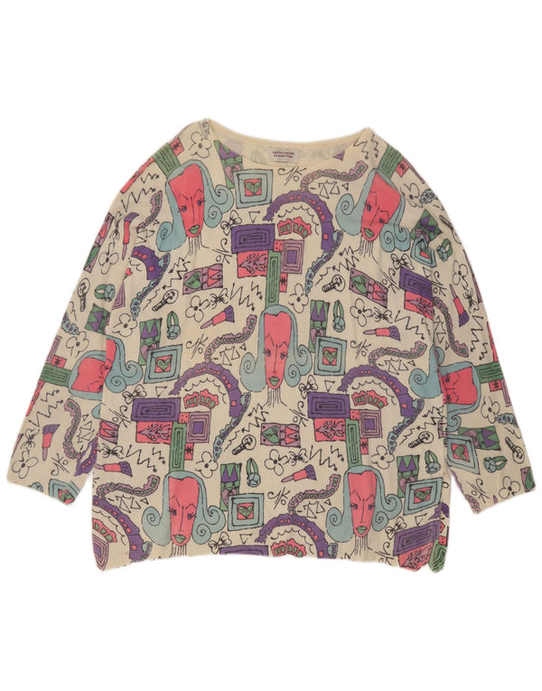 Damski top oversize z grafiką Benetton z długim rękawem, UK 14, średni złamanej bieli