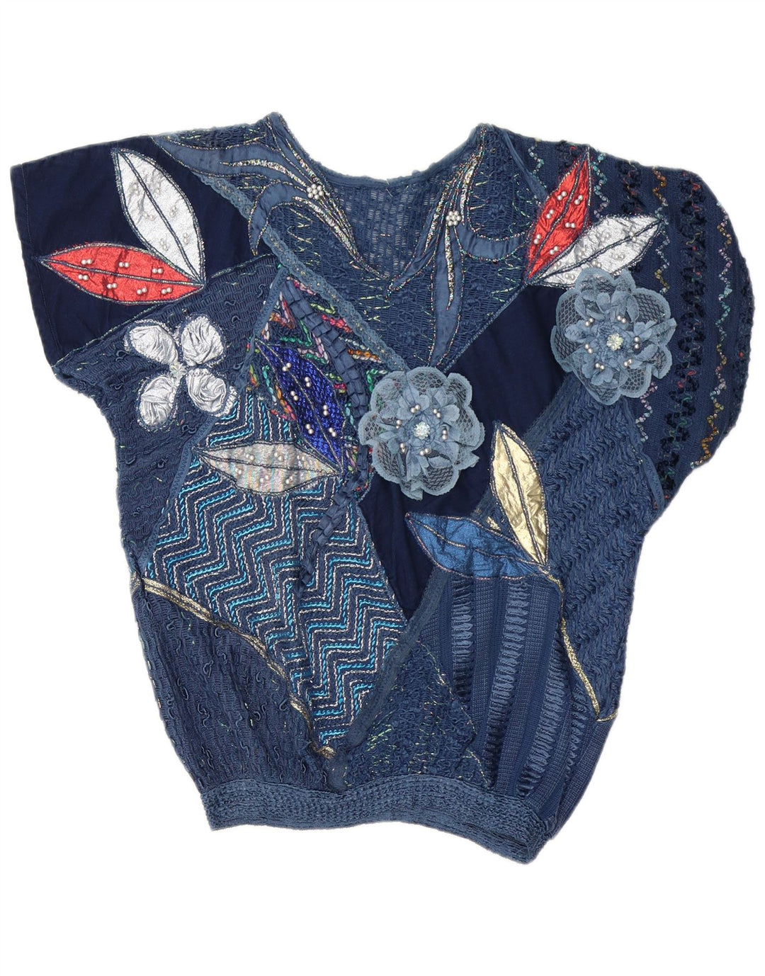 Bluzka damska Vintage Top UK 16 Duży granatowy patchwork