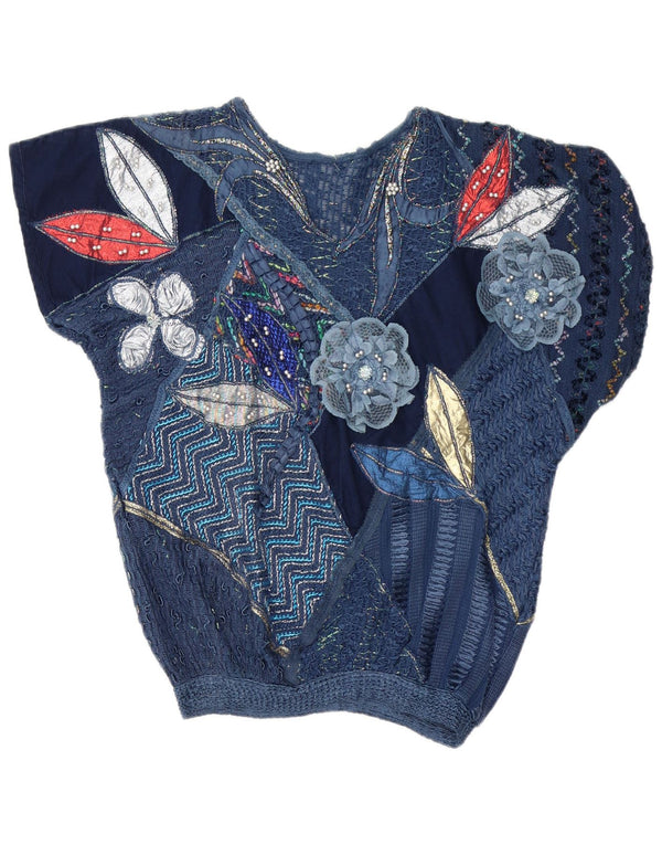 Bluzka damska Vintage Top UK 16 Duży granatowy patchwork