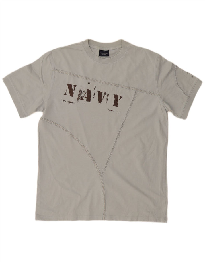 Męska koszulka z grafiką TRUSSARDI Top XL, niebieska, bawełniana