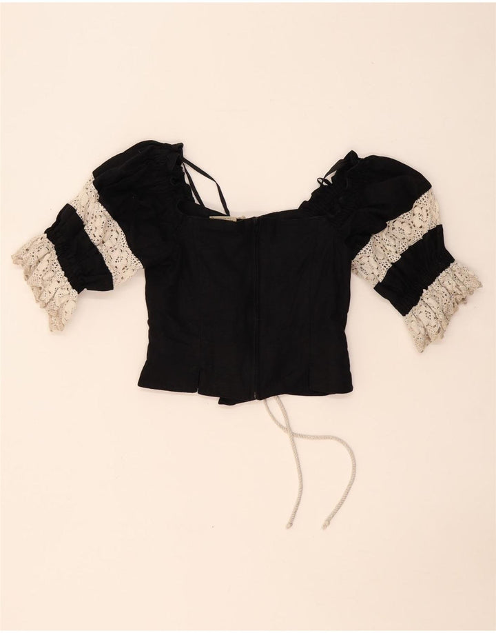 Damski gorsetowy top Trachten LANDHAUS UK 8, mały, czarny, lniany w kwiaty