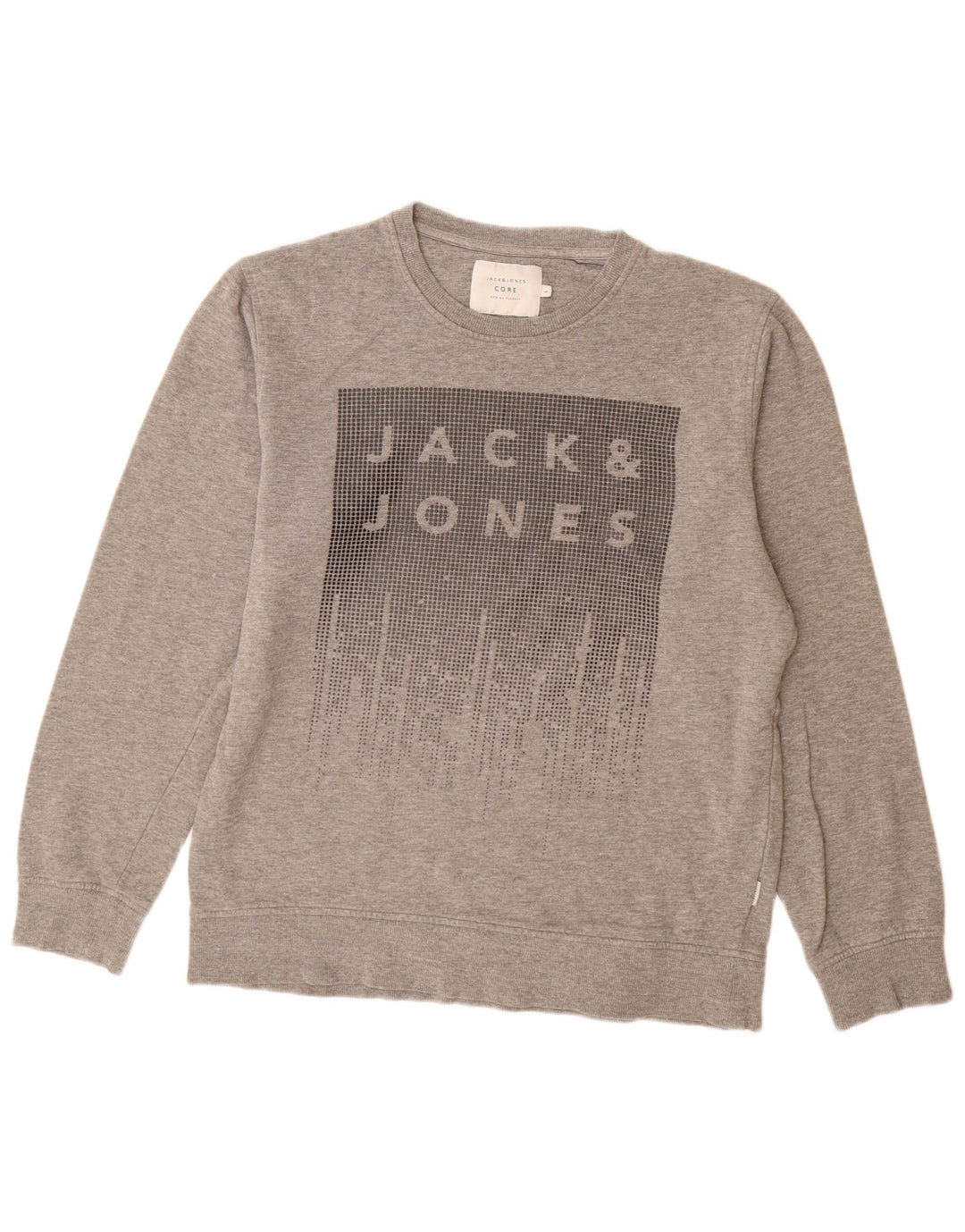 Męski sweter z grafiką Jack & Jones, duży, szary, bawełniany