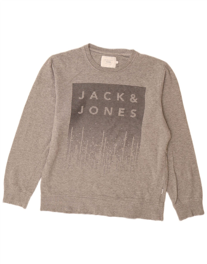 Męski sweter z grafiką Jack & Jones, duży, szary, bawełniany