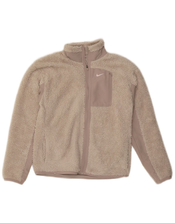 Damska kurtka polarowa oversize NIKE UK 6 XS, beżowy poliester z blokami kolorów