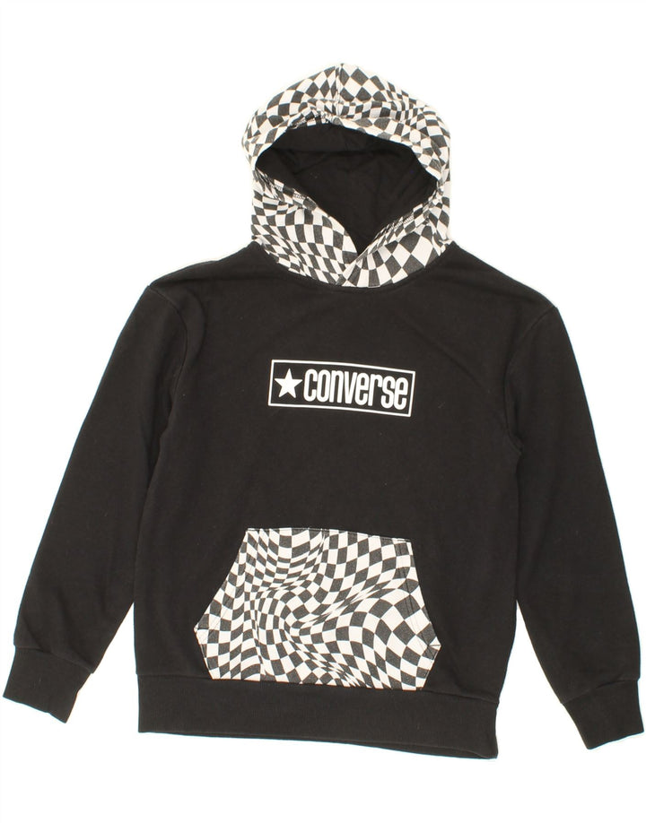 CONVERSE Boys Graphic Hoodie Jumper 10-11 Years Medium Black Colourblock Vintage Converse and Second-Hand Converse from Messina Hembry 