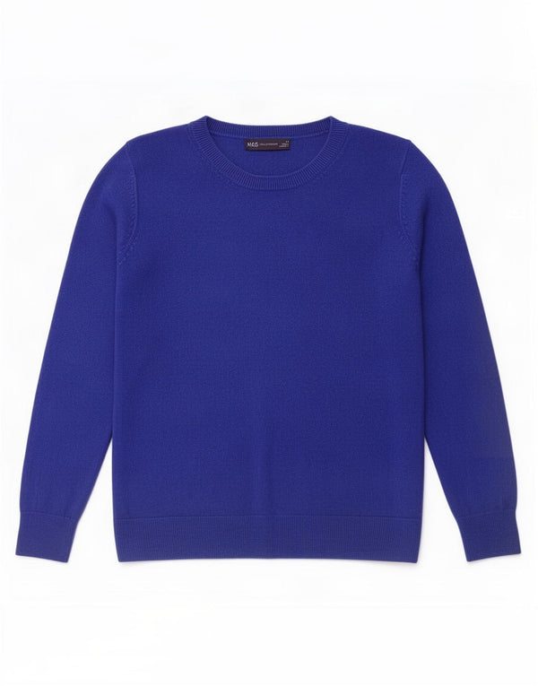 Marks & Spencer Womens Crew Neck Jumper Sweater UK 14 Medium Blue Acrylic