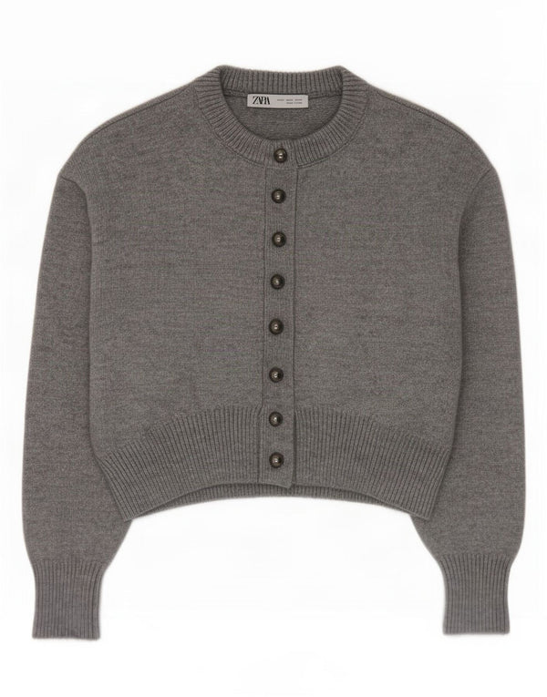 Zara Womens Crop Cardigan Sweater UK 10 Small Grey Acrylic
