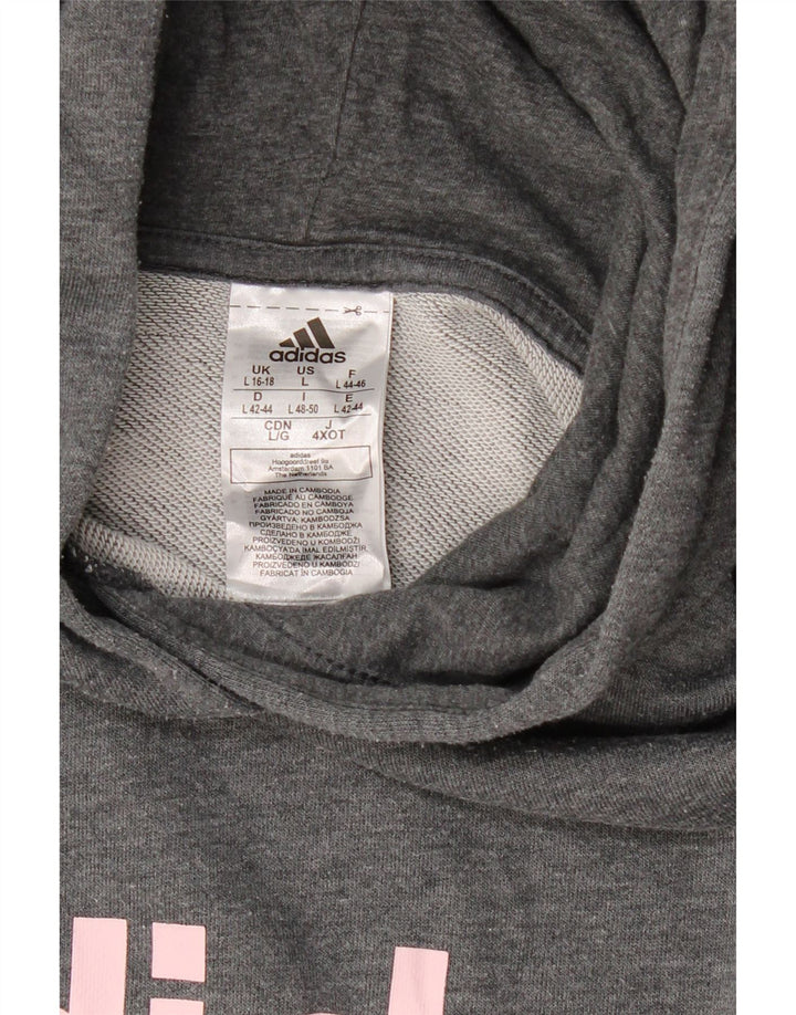 Damski sweter z kapturem ADIDAS z grafiką, UK 16/18, duży, szary poliester