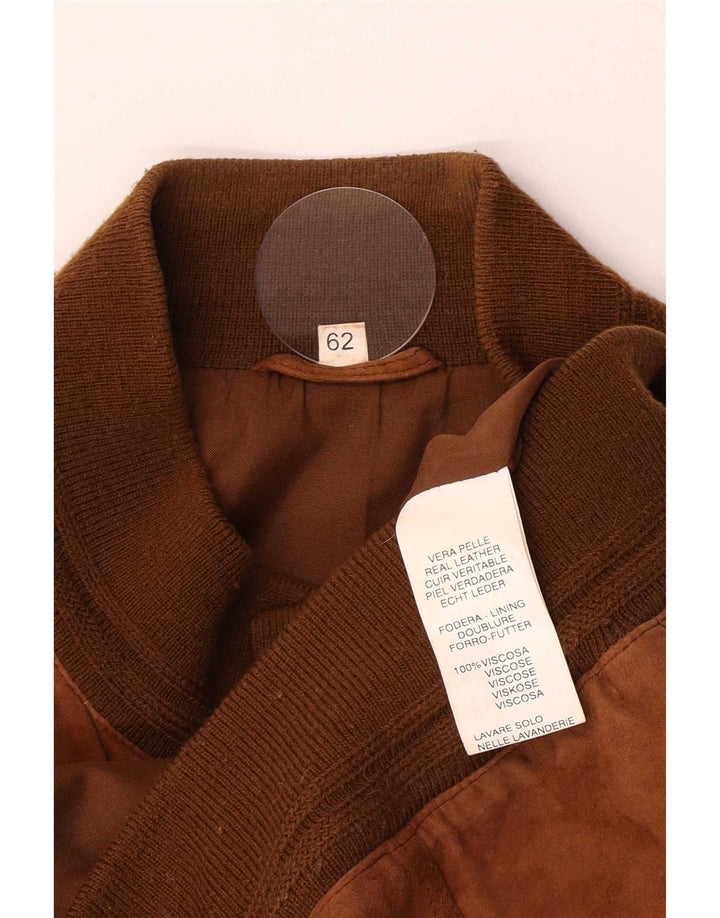 Vintage męska zamszowa kurtka bomber IT 62 5XL beżowa skóra