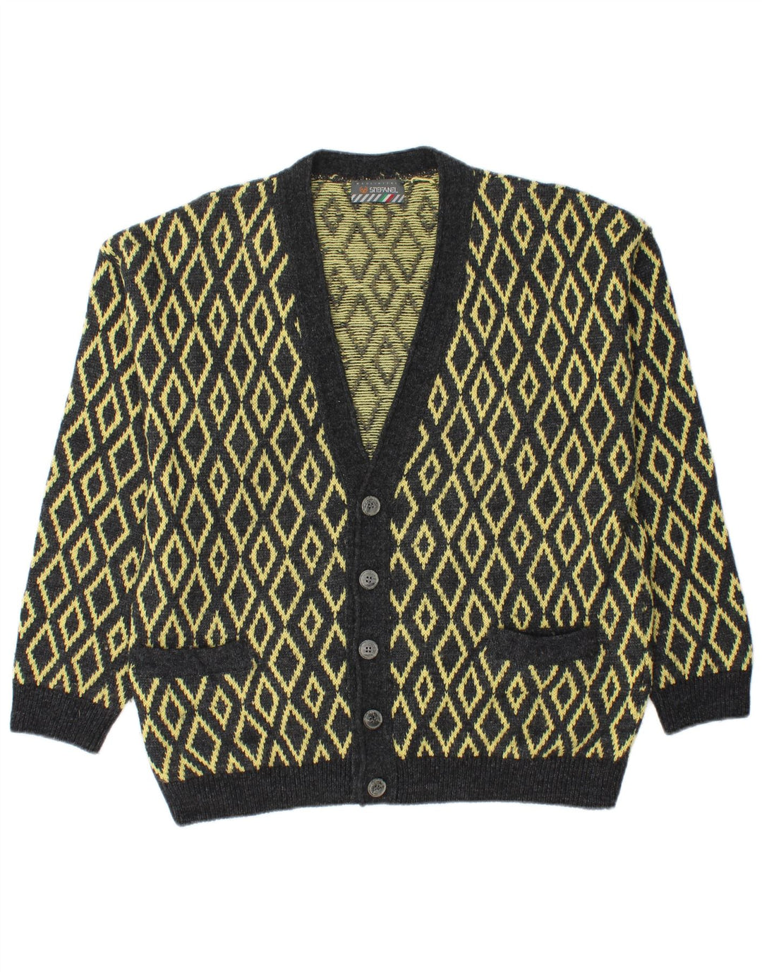 Sweter męski Stefanel, duży, żółty, argyle/diamentowa wełna