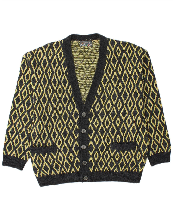 Sweter męski Stefanel, duży, żółty, argyle/diamentowa wełna