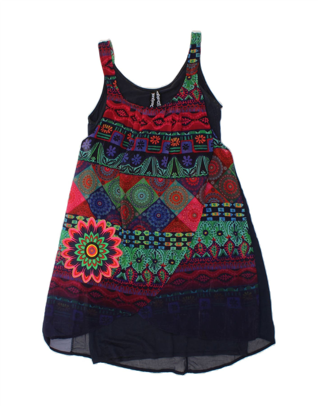 DESIGUAL Womens Sleeveless A-Line Dress EU 34 XS Navy Blue Patchwork Vintage Desigual and Second-Hand Desigual from Messina Hembry 