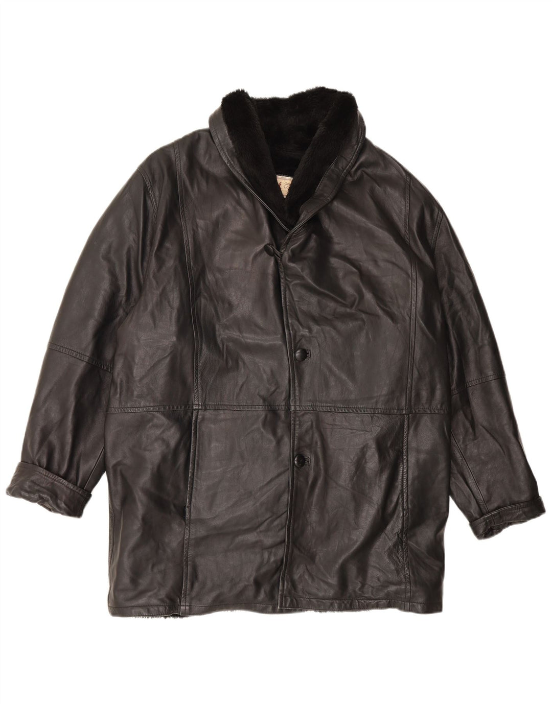 Vintage męska kurtka shearling UK 42 XL czarna skóra
