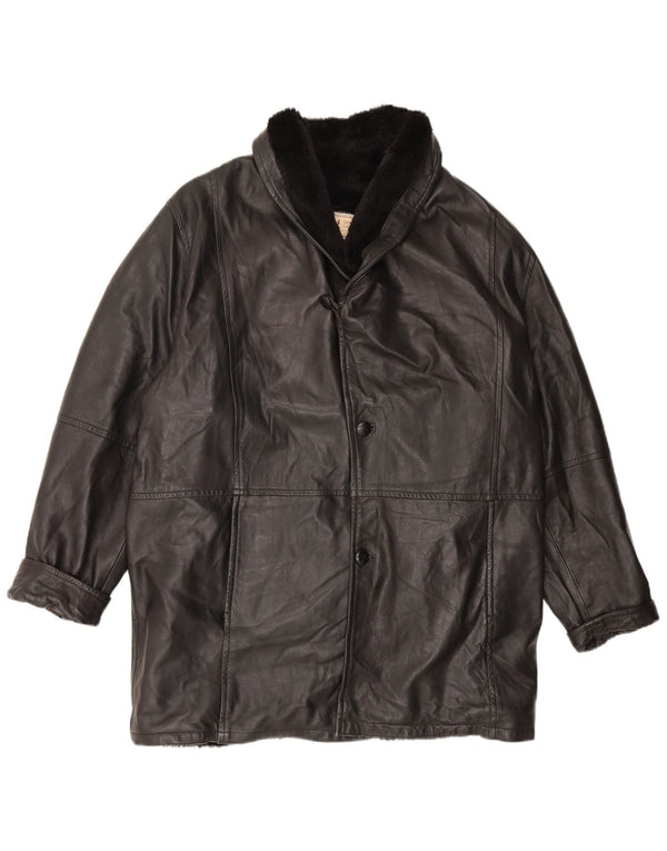 Vintage męska kurtka shearling UK 42 XL czarna skóra