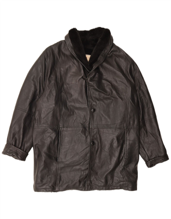 Vintage męska kurtka shearling UK 42 XL czarna skóra