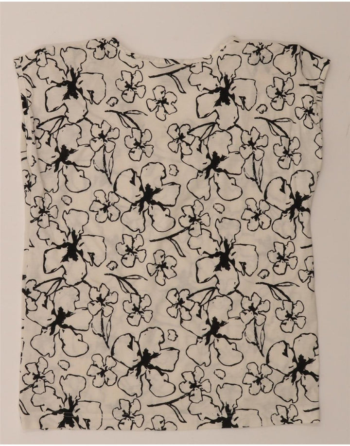 VINTAGE Womens T-Shirt Top UK 16 Large White Floral Polyester Vintage Vintage and Second-Hand Vintage from Messina Hembry 