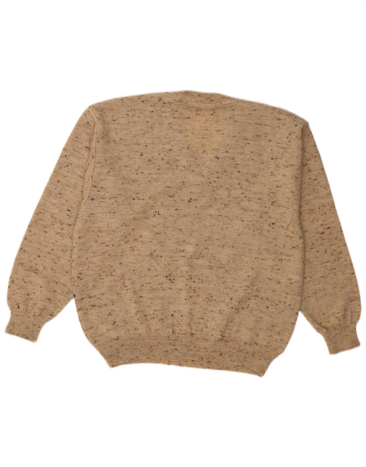 Męski sweter w stylu vintage z dekoltem w szpic IT 48 Średni beżowy wełniany blok kolorów