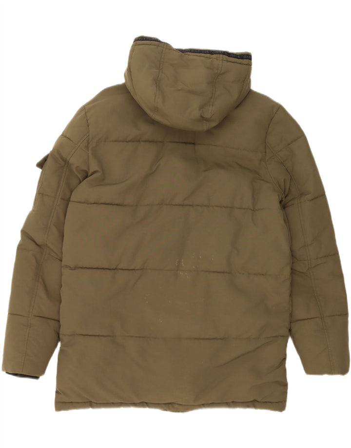 TOMMY HILFIGER Boys Hooded Padded Jacket 13-14 Years Khaki Polyamide Vintage Tommy Hilfiger and Second-Hand Tommy Hilfiger from Messina Hembry 