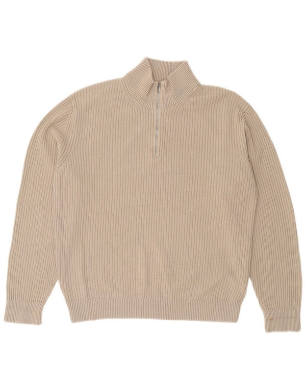 Męski sweter zapinany na zamek Massimo Dutti w kolorze średniego beżu, bawełniany