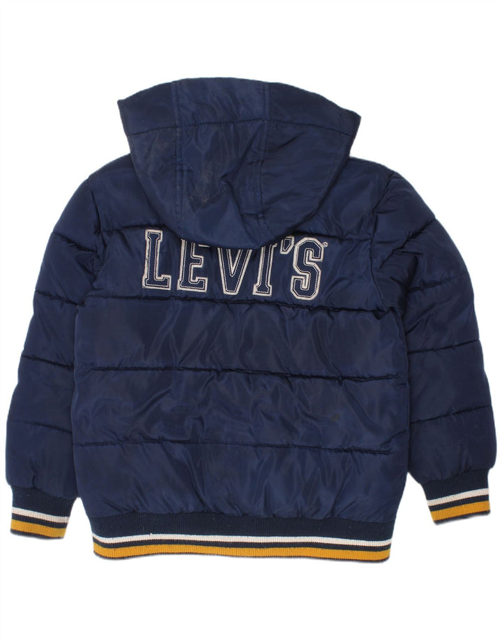 Wyściełana kurtka chłopięca Levi's z kapturem i grafiką, 7-8 lat, granatowa, poliester