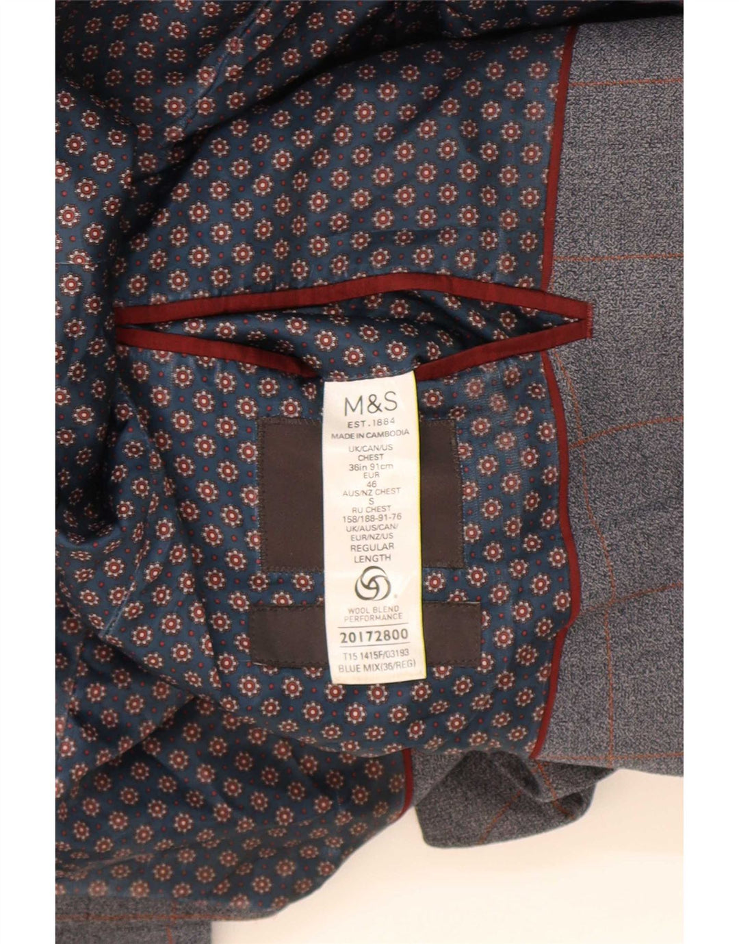 Marks & Spencer Męska marynarka slim fit zapinana na 2 guziki UK 36 w małą niebieską kratkę