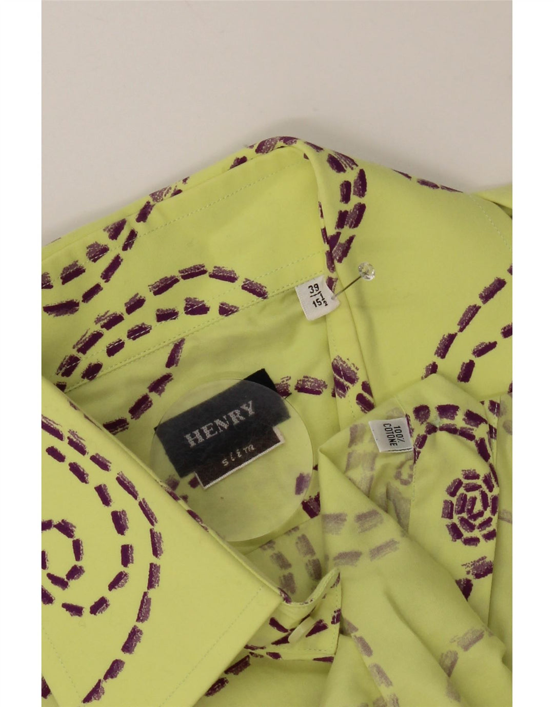 Koszula męska w stylu vintage, abstrakcyjny wzór, slim fit, rozmiar 39 15 1/2, średni żółty