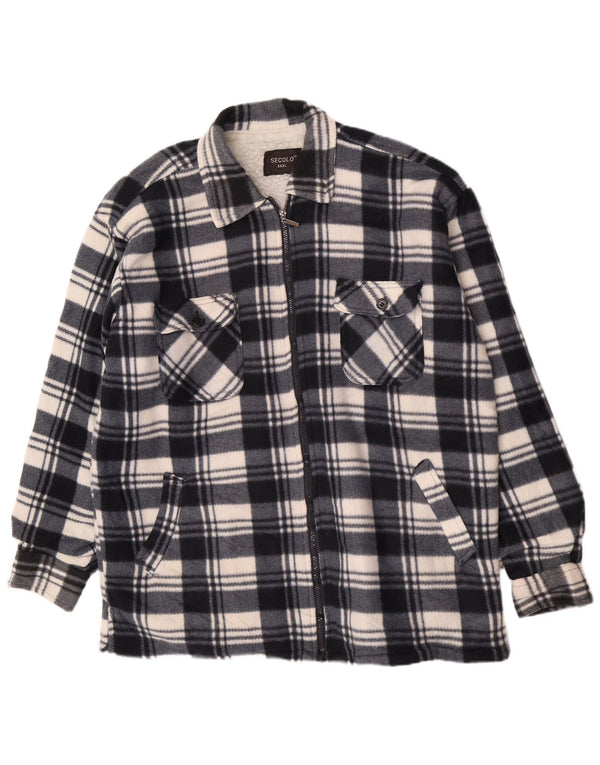 Vintage męska kurtka flanelowa typu Sherpa UK 46 3XL granatowa, bawełniana w kratę