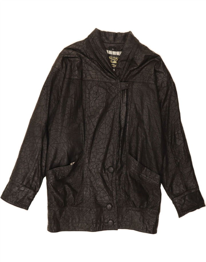 ECHTES LEDER Womens Abstract Pattern Jacket IT 42 Medium Black Leather Vintage Echtes Leder and Second-Hand Echtes Leder from Messina Hembry 