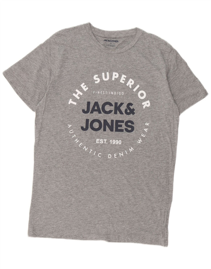 Męska koszulka z grafiką JACK & JONES, średnia szara bawełna