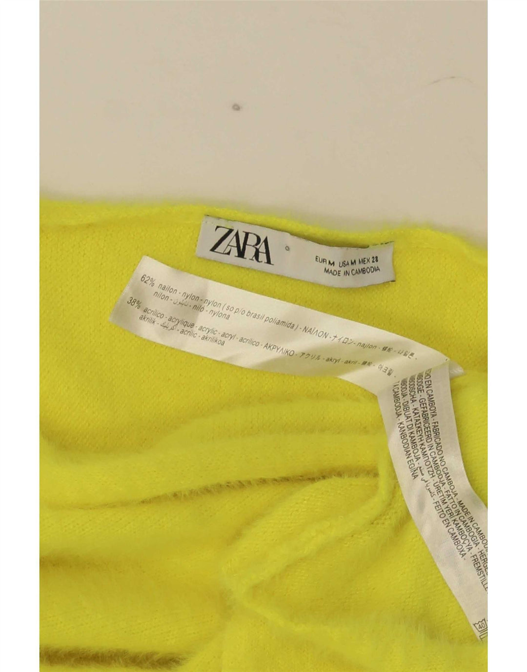 Damski krótki top Zara z długim rękawem, UK 14, średni żółty nylon
