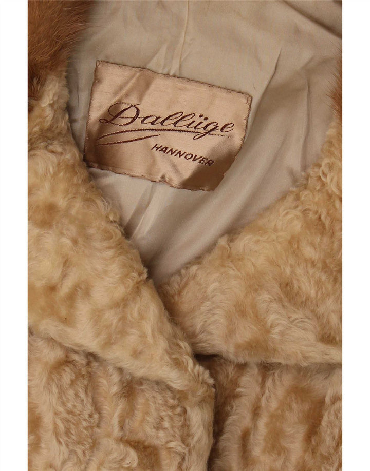 Vintage damska kurtka ze sztucznego futra UK 10 Small Beige
