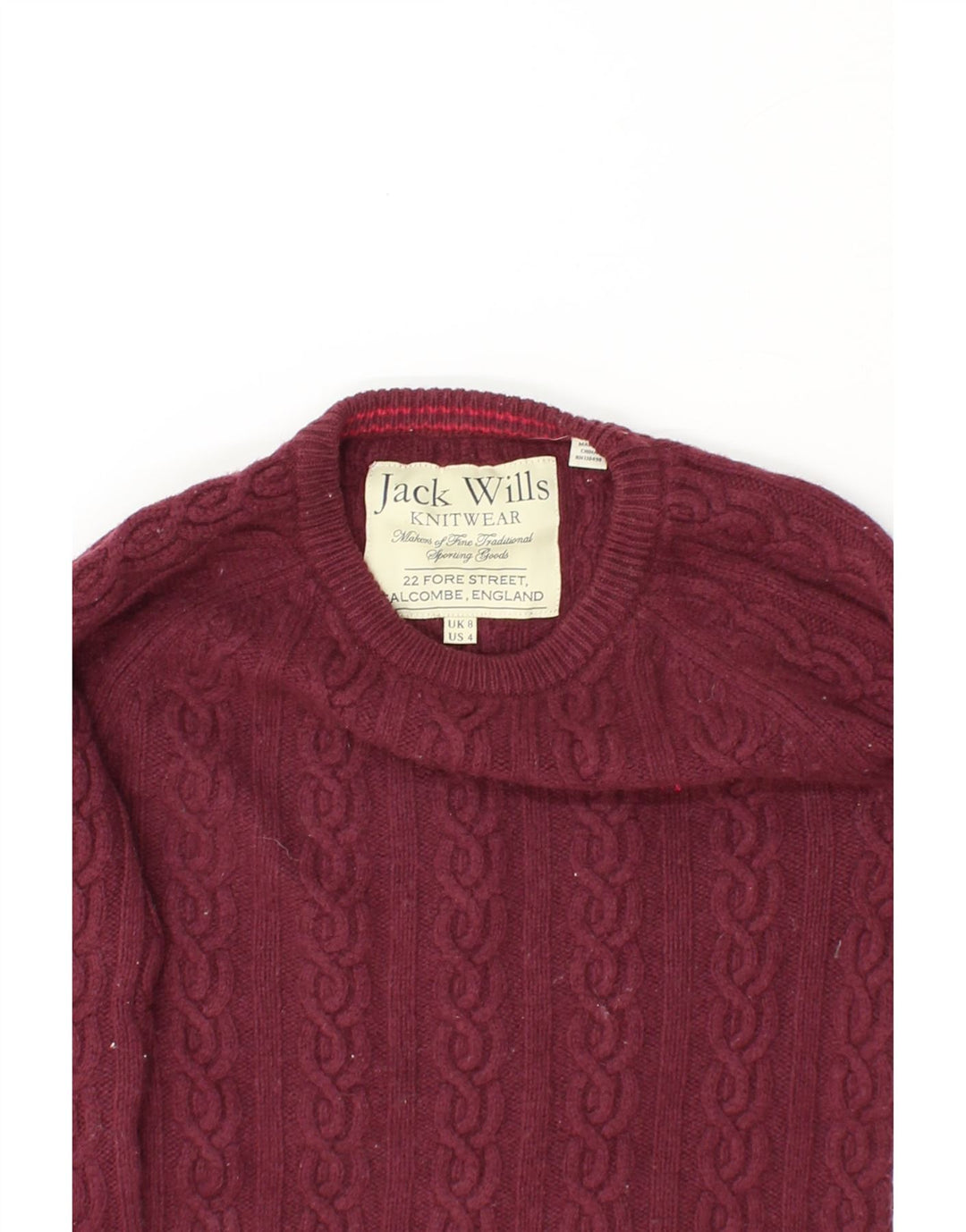 JACK WILLS Womens Crew Neck Jumper Sweater UK 8 Small  Maroon Lambswool Vintage Jack Wills and Second-Hand Jack Wills from Messina Hembry 