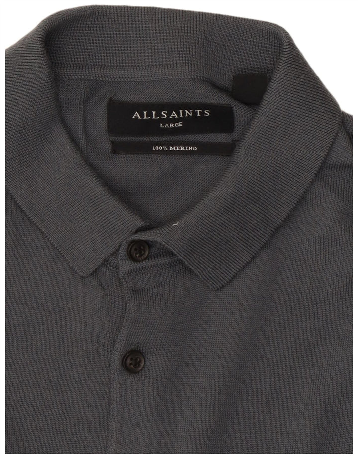 Męski sweter polo All Saints, duży, szary, wełniany