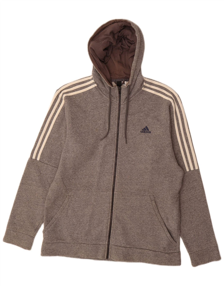 Adidas Męski sweter z kapturem i zamkiem błyskawicznym, duży, szary, bawełniany